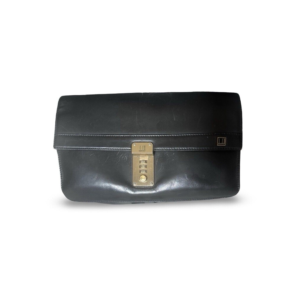 Authentic dunhill  Leather Second bag Clutch bag Black working lock